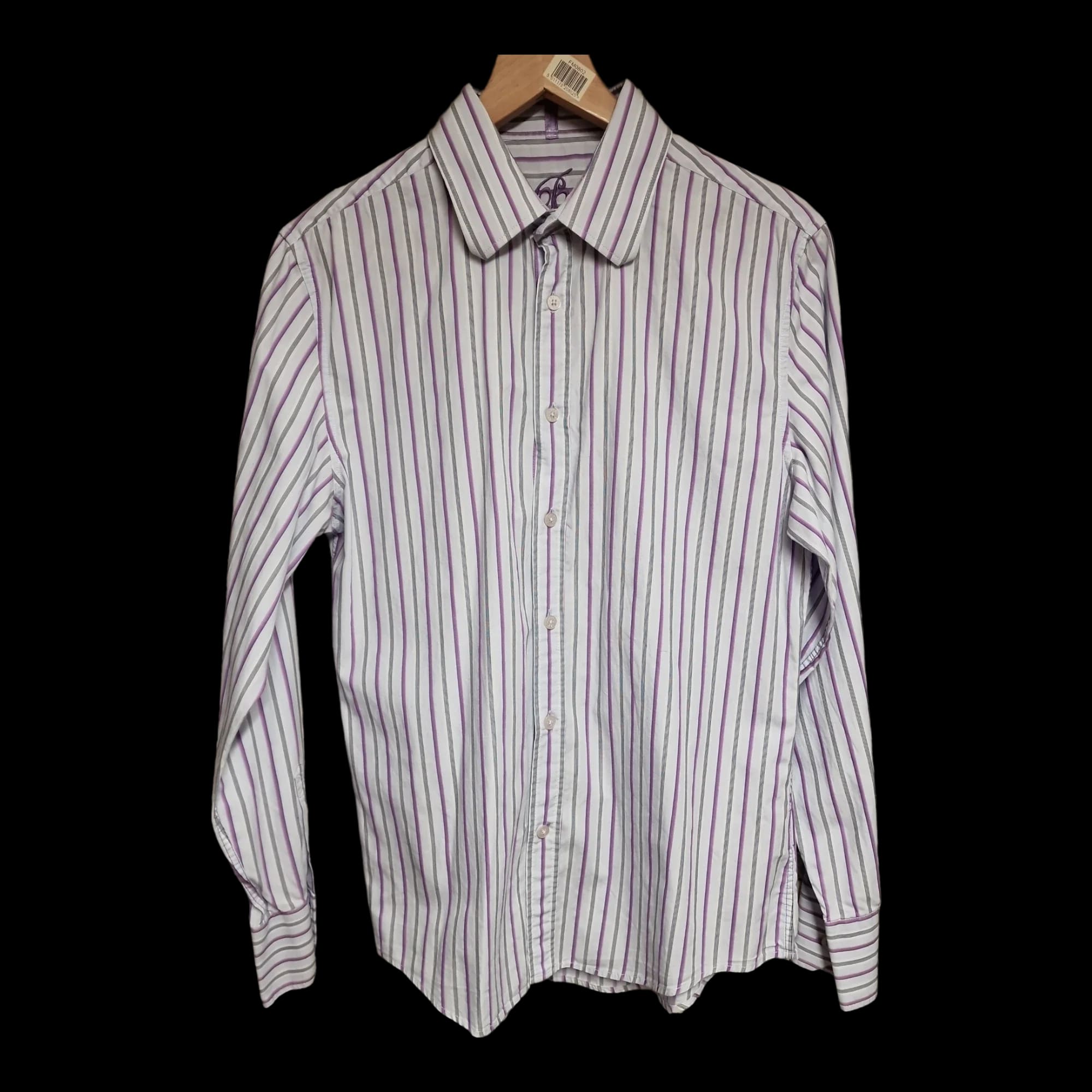 Mens River Island Grey & Purple Long Sleeve Shirt UK Medium